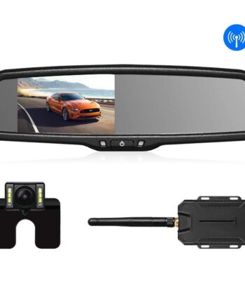 AUTO-VOX T1400 W bezprzewodowy zestaw kamery cofania, bezprzewodowy system wspomagania parkowania, monitor lusterka wstecznego z kamerą zapasową, nadajnik radiowy, wodoszczelność IP68 LED, super