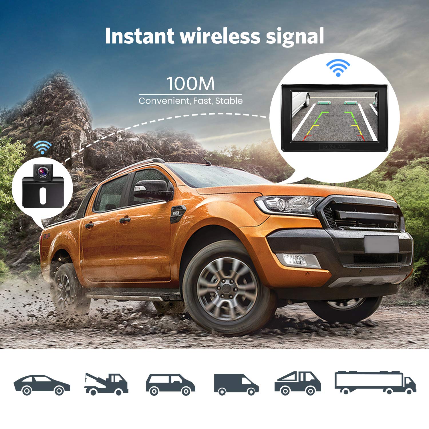 BOSCAM K1 bezprzewodowa kamera cofania, szerokokątna, wodoodporna kamera cofania z noktowizją do samochodów osobowych, dostawczych, ciężarówek, autobusów przyczep kempingowych - obrazek 7