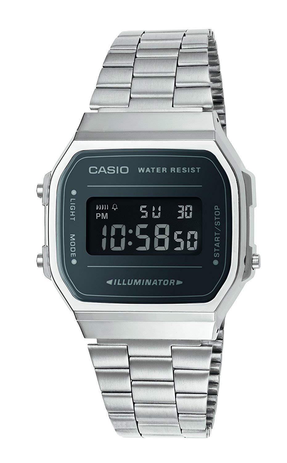 Casio Unisex Erwachsene Digital Quarz Uhr mit Edelstahl Armband A168WEM-1EF