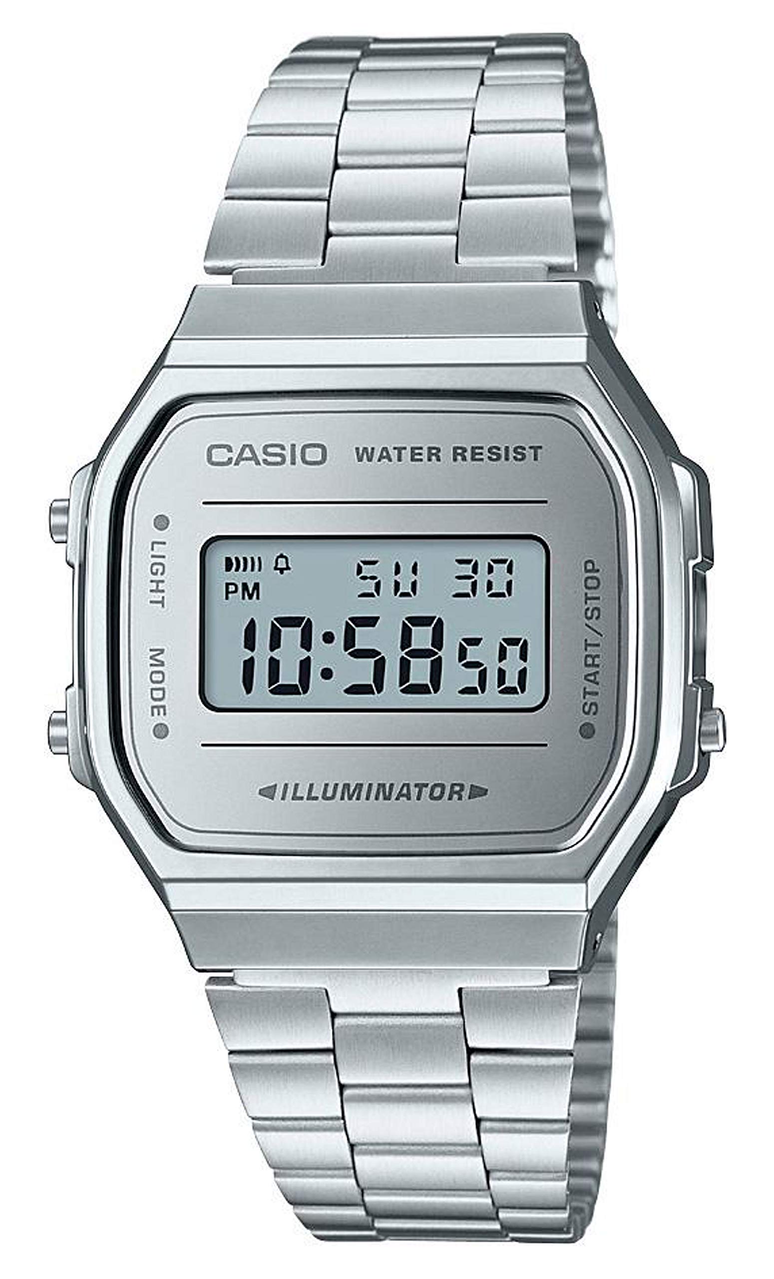 Casio Unisex Erwachsene Digital Quarz Uhr mit Edelstahl Armband A168WEM-7EF