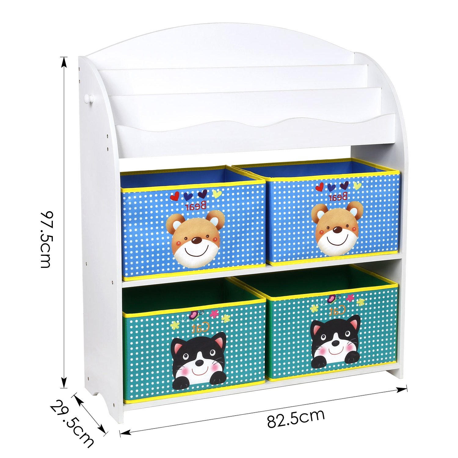 HOMFA Kinder Aufbewahrungsregal Bücherregal Kinderregal Spielzeugaufbewahrungregal Spielzeugkiste Kinderkommode mit 4 faltbarer schubladen, Motiv(Bär und Katze) - obrazek 7