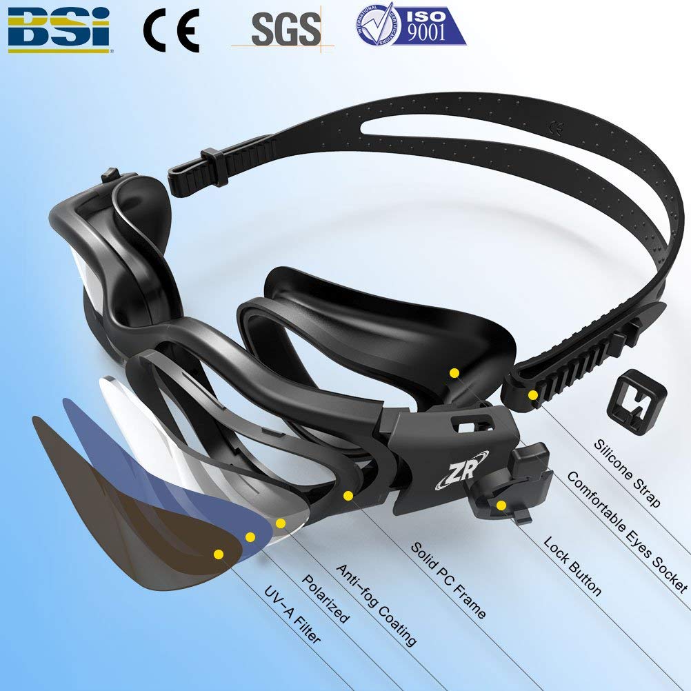 ZIONOR Schwimmbrille für Herren und Damen, G1 Polarisiert Schwimmbrille mit Spiegel/Rauch Linse UV-Schutz Anti Nebel Verstellbar Gurt Komfort Profi Schwimmbrillen für Erwachsene Jugendliche Unisex - obrazek 7