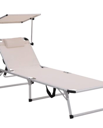 SONGMICS Sonnenliege aus Aluminium, klappbarer Liegestuhl, 193 x 67 x 32 cm, 250 kg max. statische Belastbarkeit, Kunstfasergewebe, Kopfkissen abnehmbar, Sonnendach verstellbar GCB19BEV2