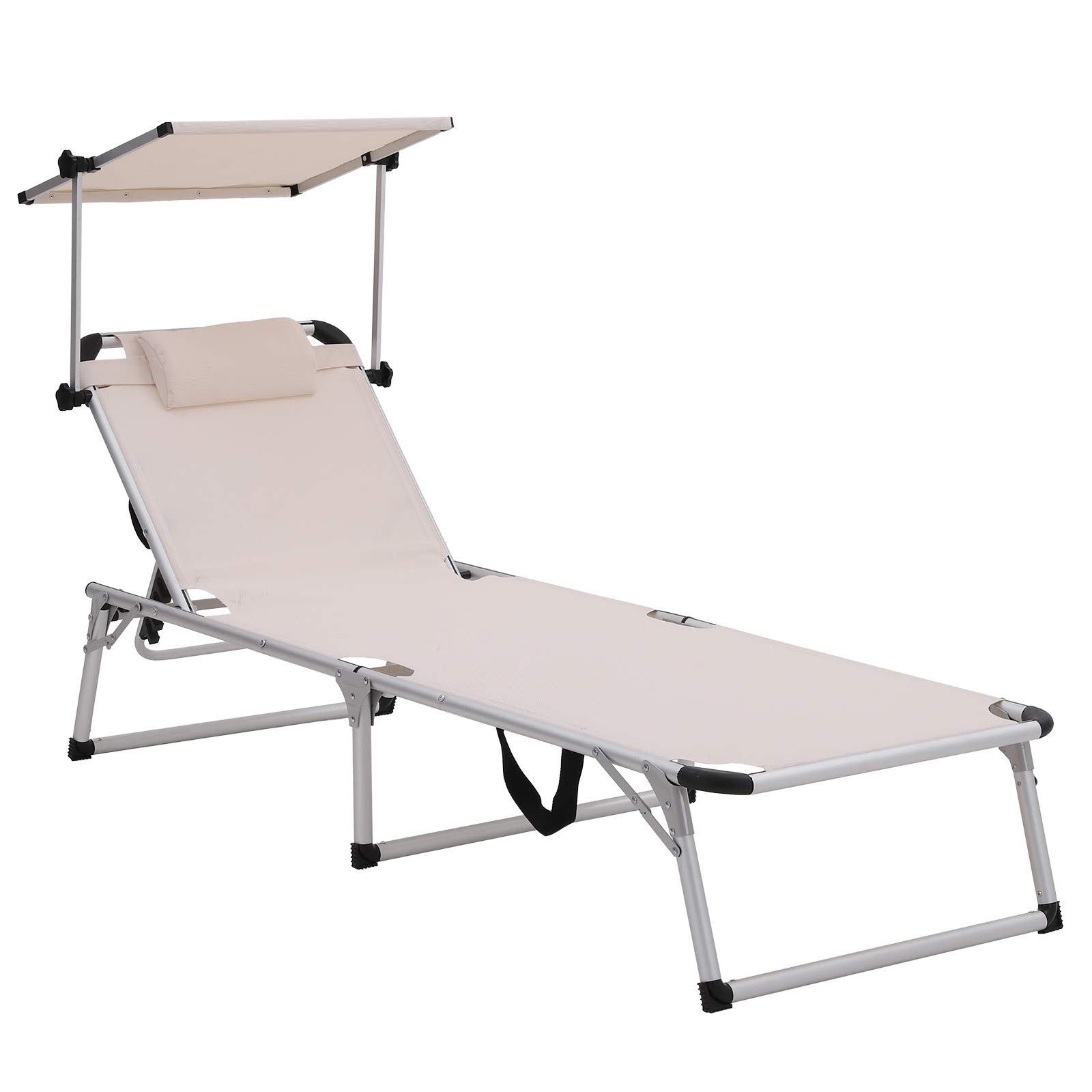 SONGMICS Sonnenliege aus Aluminium, klappbarer Liegestuhl, 193 x 67 x 32 cm, 250 kg max. statische Belastbarkeit, Kunstfasergewebe, Kopfkissen abnehmbar, Sonnendach verstellbar GCB19BEV2
