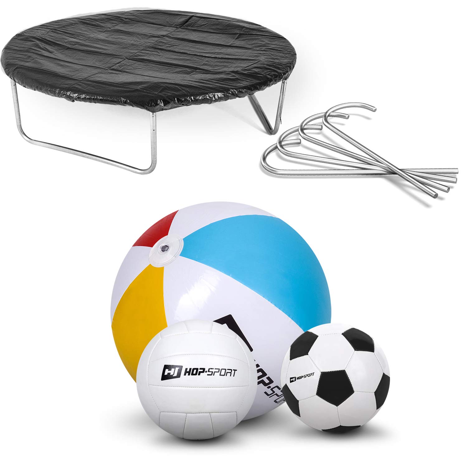 Hop-Sport Gartentrampolin Outdoor Trampolin 244, 305, 366, 430, 490 cm Komplettset inkl. Innennetz Leiter Wetterplane Bodenhaken grün (430 cm) - obrazek 7