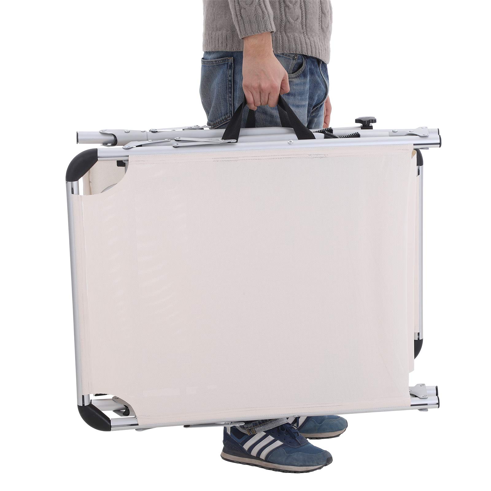 SONGMICS Sonnenliege aus Aluminium, klappbarer Liegestuhl, 193 x 67 x 32 cm, 250 kg max. statische Belastbarkeit, Kunstfasergewebe, Kopfkissen abnehmbar, Sonnendach verstellbar GCB19BEV2 - obrazek 4