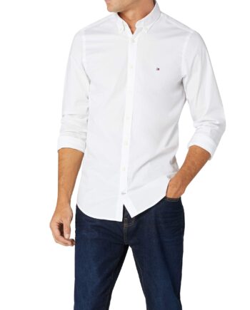 Tommy Hilfiger Herren CORE STRETCH SLIM POPLIN SHIRT Freizeithemd, Weiß (Bright White 100), Medium