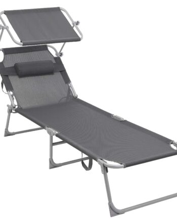 Songmics Leżak z Daszkiem, Szary, 193 x 30 x 62 cm