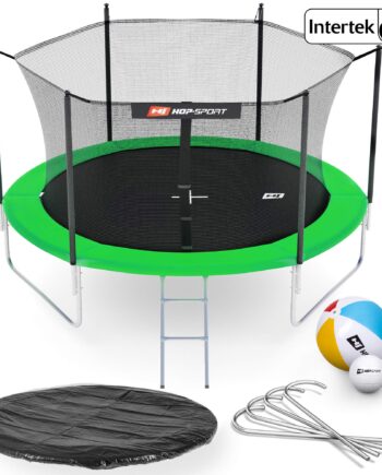 Hop-Sport Gartentrampolin Outdoor Trampolin 244, 305, 366, 430, 490 cm Komplettset inkl. Innennetz Leiter Wetterplane Bodenhaken grün (305 cm)