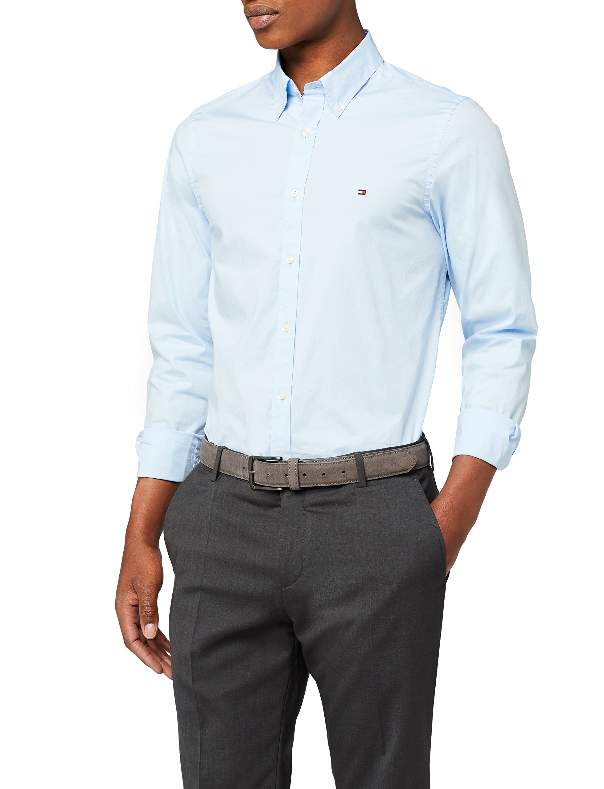 Tommy Hilfiger Herren CORE Stretch Slim POPLIN Shirt Freizeithemd, Blau Blue 474, Large (Herstellergröße: LG)