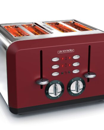 Arendo - Automatik Toaster 4 Scheiben | Edelstahlgehäuse | bis zu vier Sandwich und Toast-Scheiben | Bräunungsgrad 1-6 | Aufwärm- und Auftaufunktion | Krümelschublade | GS-zertifiziert | rot
