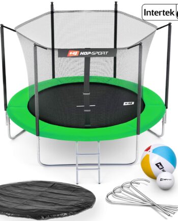 Hop-Sport Gartentrampolin Outdoor Trampolin 244, 305, 366, 430, 490 cm Komplettset inkl. Innennetz Leiter Wetterplane Bodenhaken grün (244 cm)