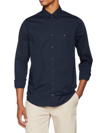 Tommy Hilfiger Herren CORE STRETCH SLIM POPLIN SHIRT Freizeithemd, Blau (Sky Captain 403), Small