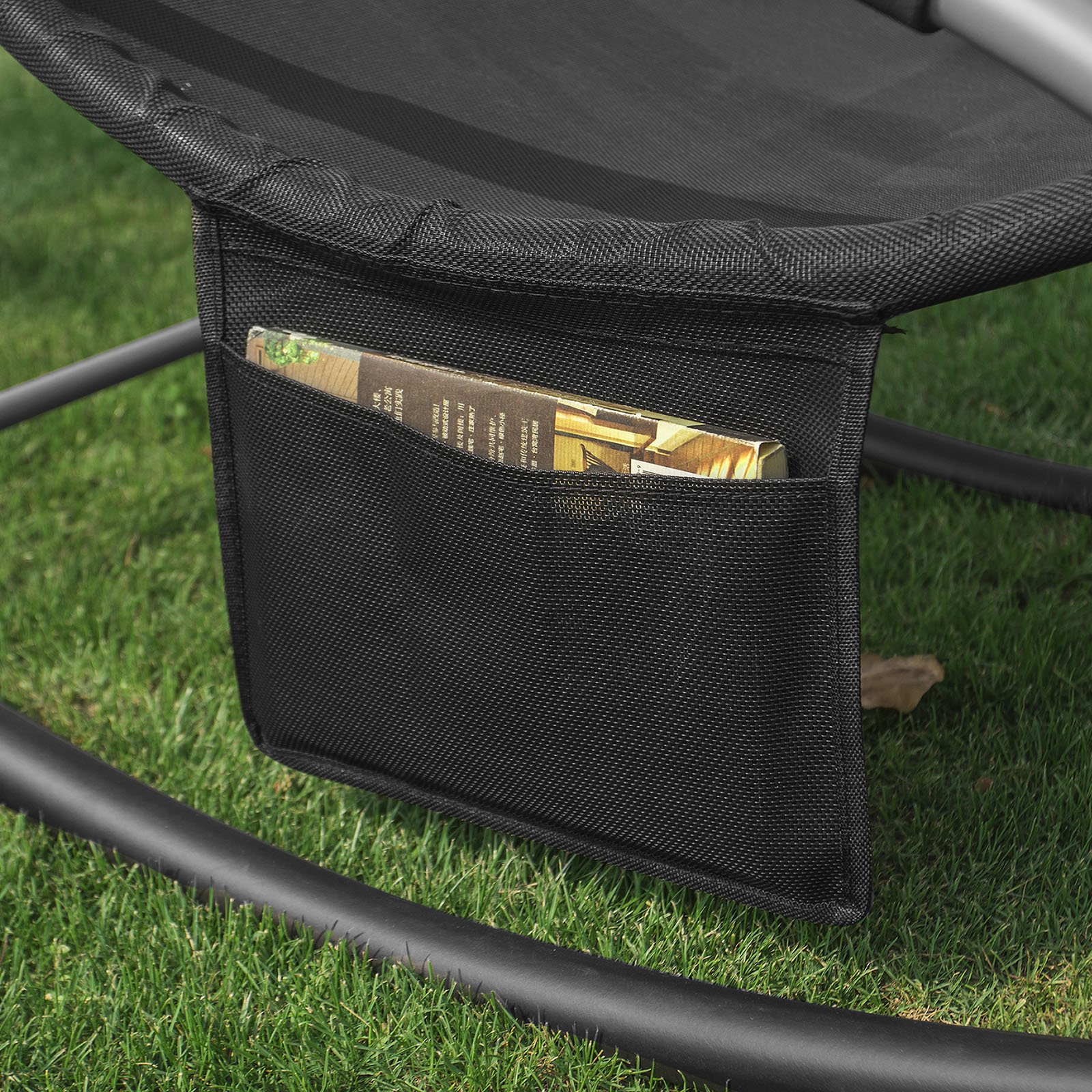 SoBuy® OGS28-SCH Swingliege, Schaukelliege, Sonnenliege, Liegestuhl,Gartenliege mit Tasche, Gewebe in schwarz - obrazek 6