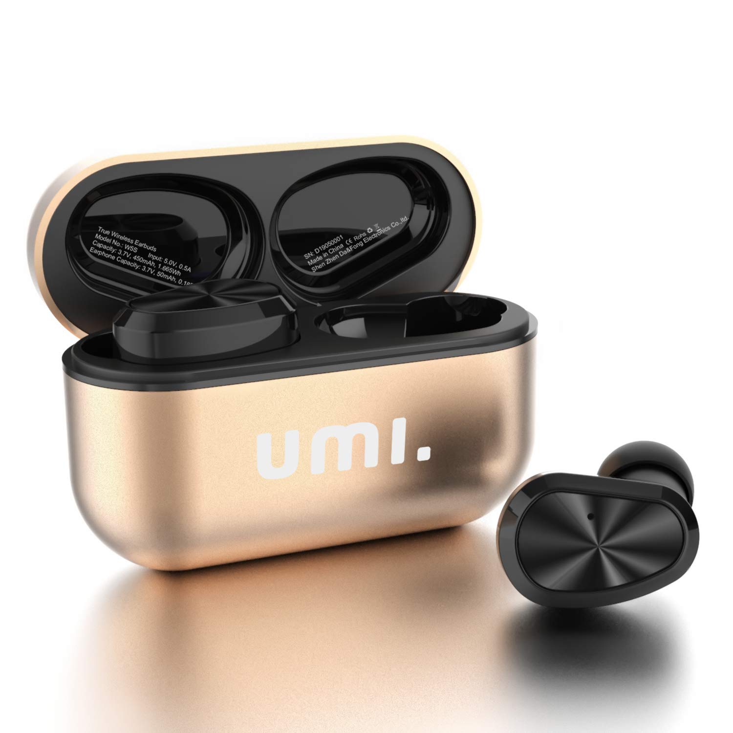 Umi. Essentials TWS Bluetooth 5.0 IPX7 W5s Kabellose In-Ear-Kopfhörer für iPhone, Samsung, Huawei mit Patentiertem Intelligenten Metall-Ladeetui (Gold)