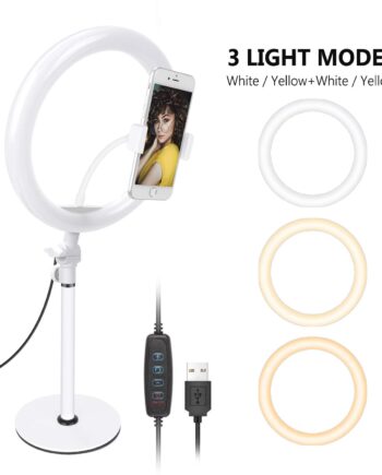 Neewer 10 Zoll USB LED Ringlicht Tischplatte Farbtemperatur 3000K-5000K 3 Licht Modus mit Flexibler Smartphone Ständer für Make up YouTube Videoaufnahmen Handy Selfie Fotografie