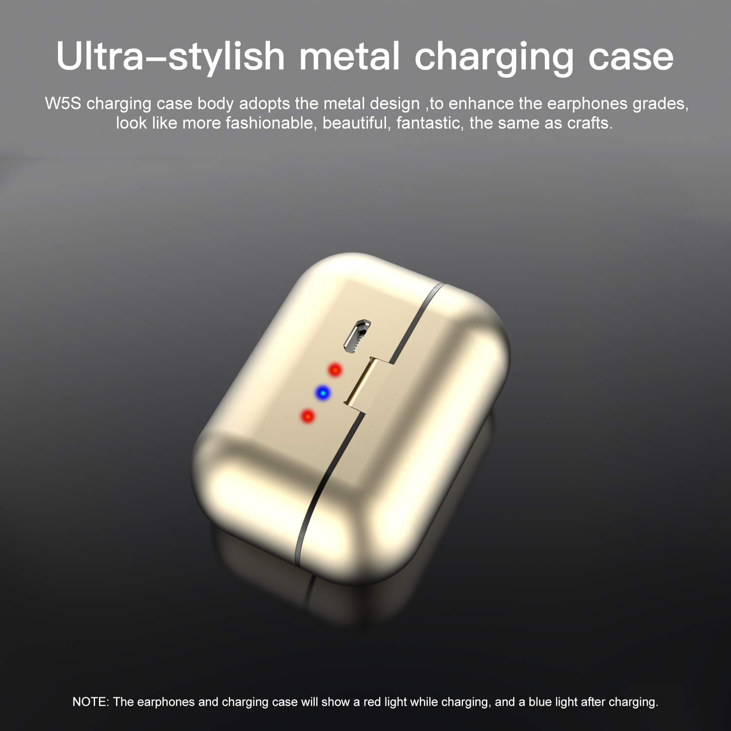 Umi. Essentials TWS Bluetooth 5.0 IPX7 W5s Kabellose In-Ear-Kopfhörer für iPhone, Samsung, Huawei mit Patentiertem Intelligenten Metall-Ladeetui (Gold) - obrazek 2