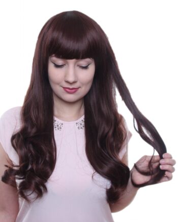Prettyland 65cm Damska długa peruka Lekko faliste loki Proste grzywki