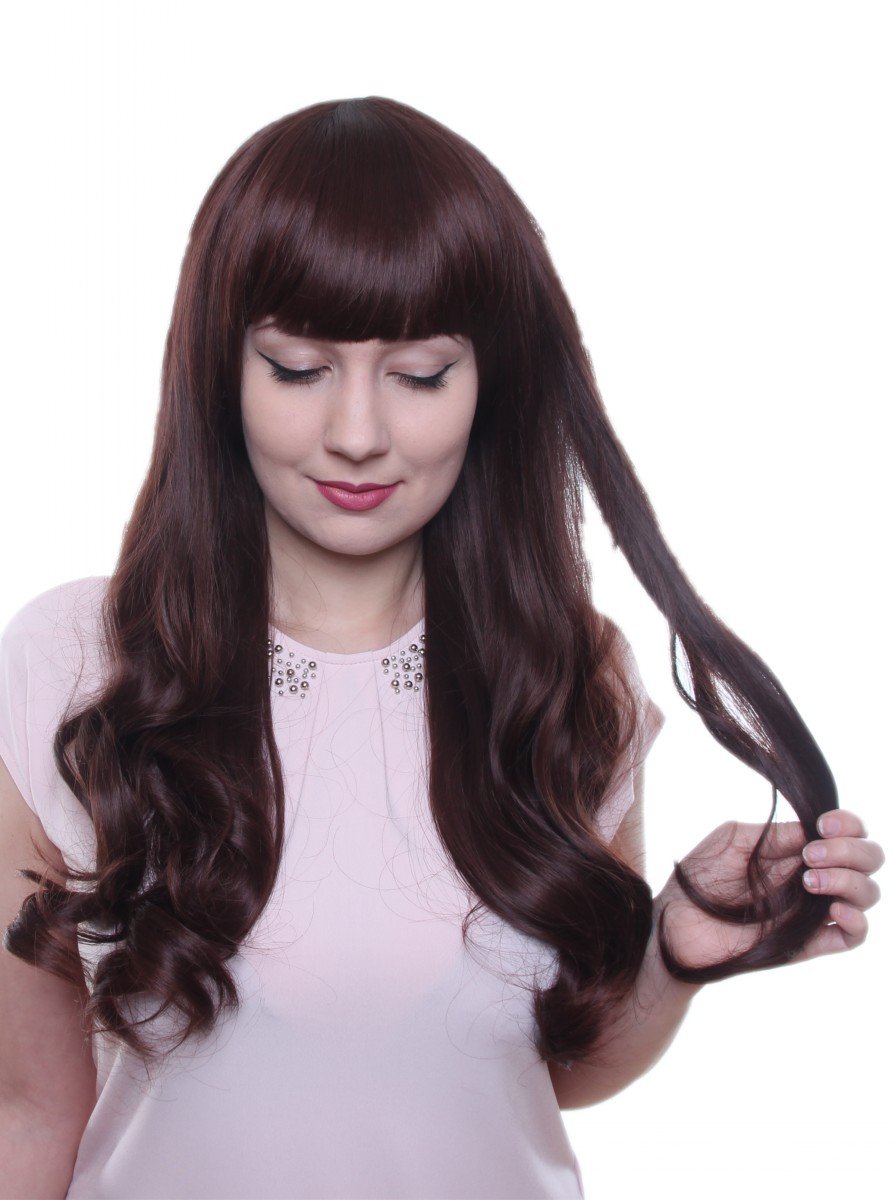 Prettyland 65cm Damska długa peruka Lekko faliste loki Proste grzywki