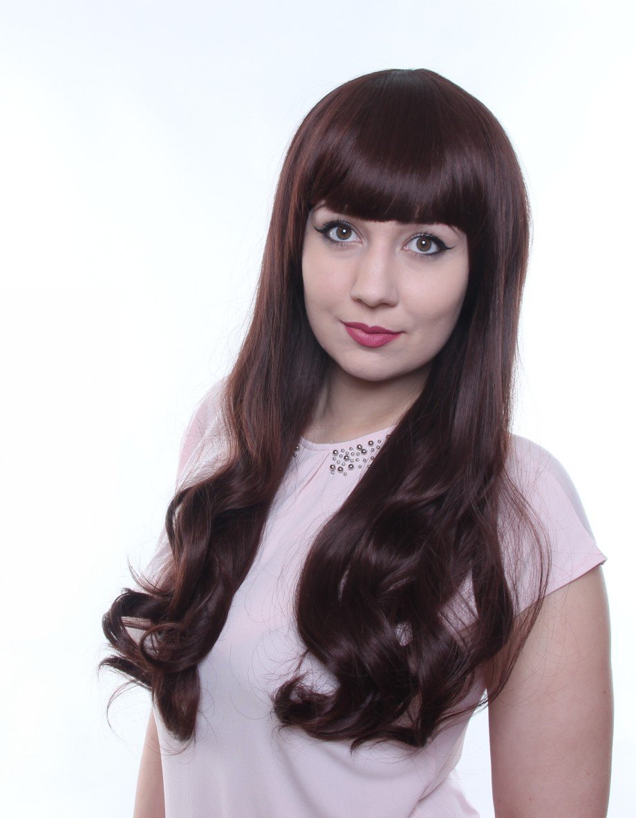 Prettyland 65cm Damska długa peruka Lekko faliste loki Proste grzywki - obrazek 6