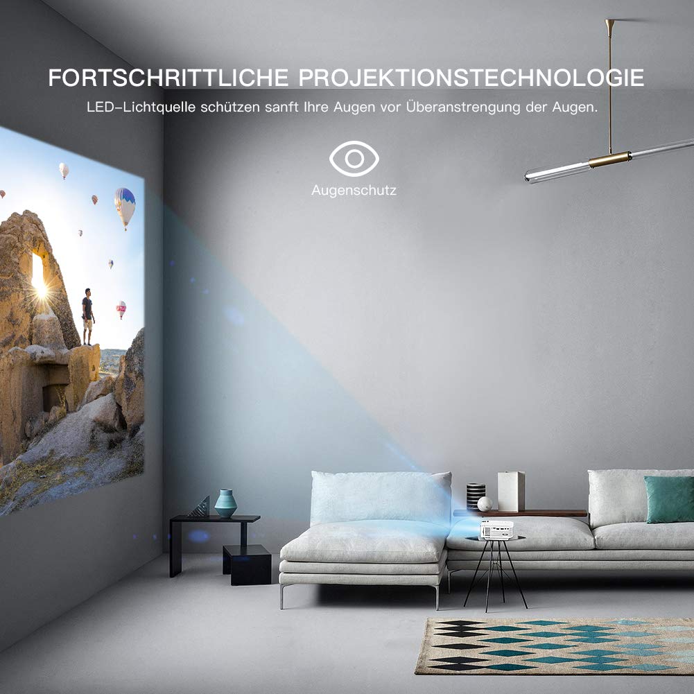 Beamer APEMAN Mini Beamer 3800 Lumen 1080P Full HD Unterstützt Aktualisierte Tragbar Projektor LED 45000 Stunden Heimkino Sport HDMI/TF/USB TV Box/Chromecast iOS/Android Handybeamer Mehrweg - obrazek 6