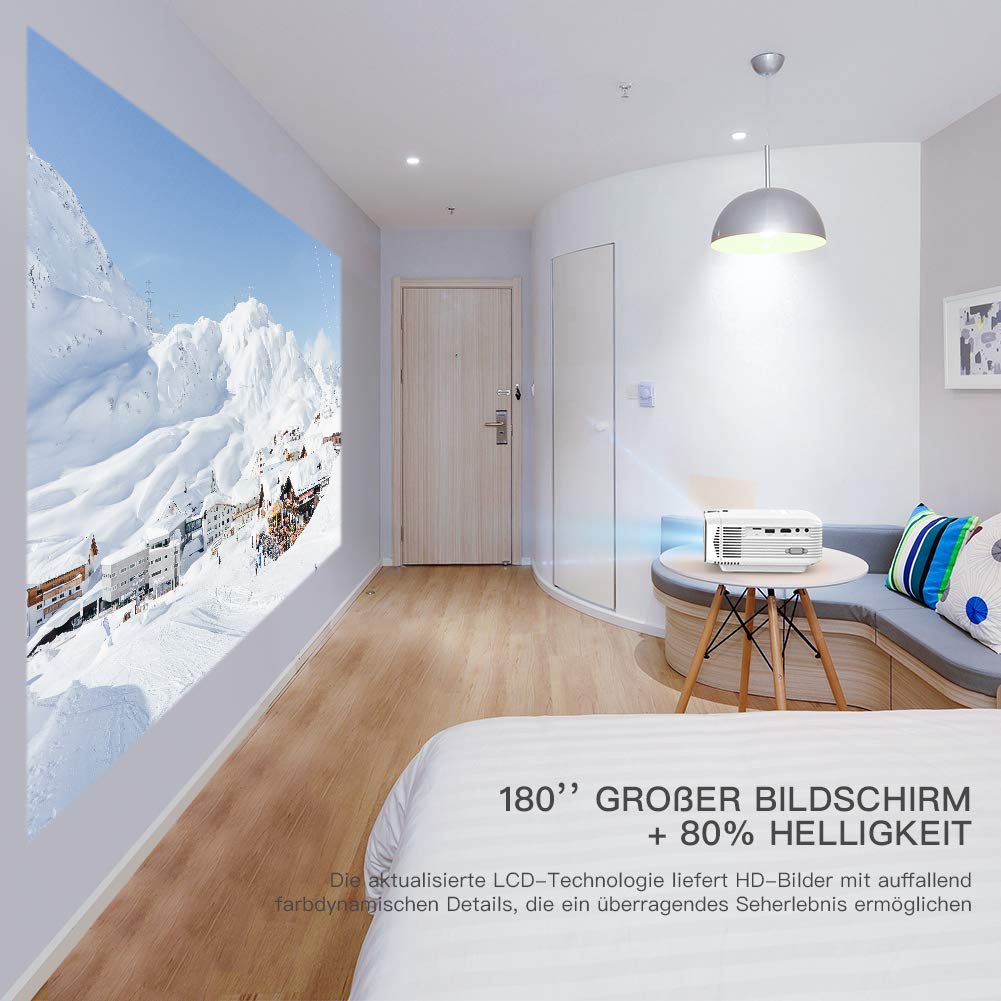 Beamer APEMAN Mini Beamer 3800 Lumen 1080P Full HD Unterstützt Aktualisierte Tragbar Projektor LED 45000 Stunden Heimkino Sport HDMI/TF/USB TV Box/Chromecast iOS/Android Handybeamer Mehrweg - obrazek 5