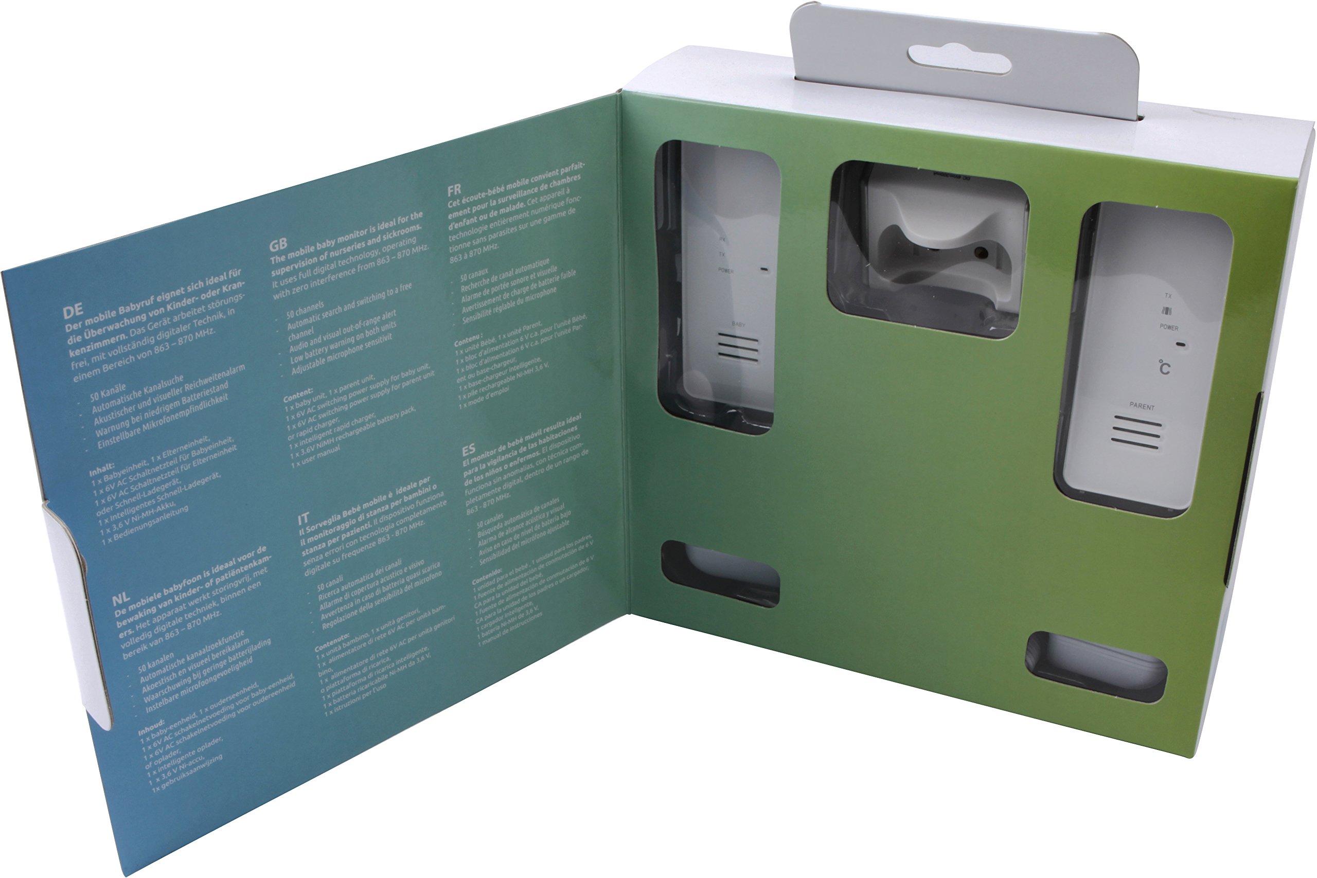 Hartig + Helling MBF 8181 Digitales Babyruf-Gerät (500 m Reichweite, Strahlungsarm, GegensprechFunktion, Babyfon, Babyphone Mit Hoher Reichweite, Temperaturanzeige und Batteriebetrieb) weiß - obrazek 2