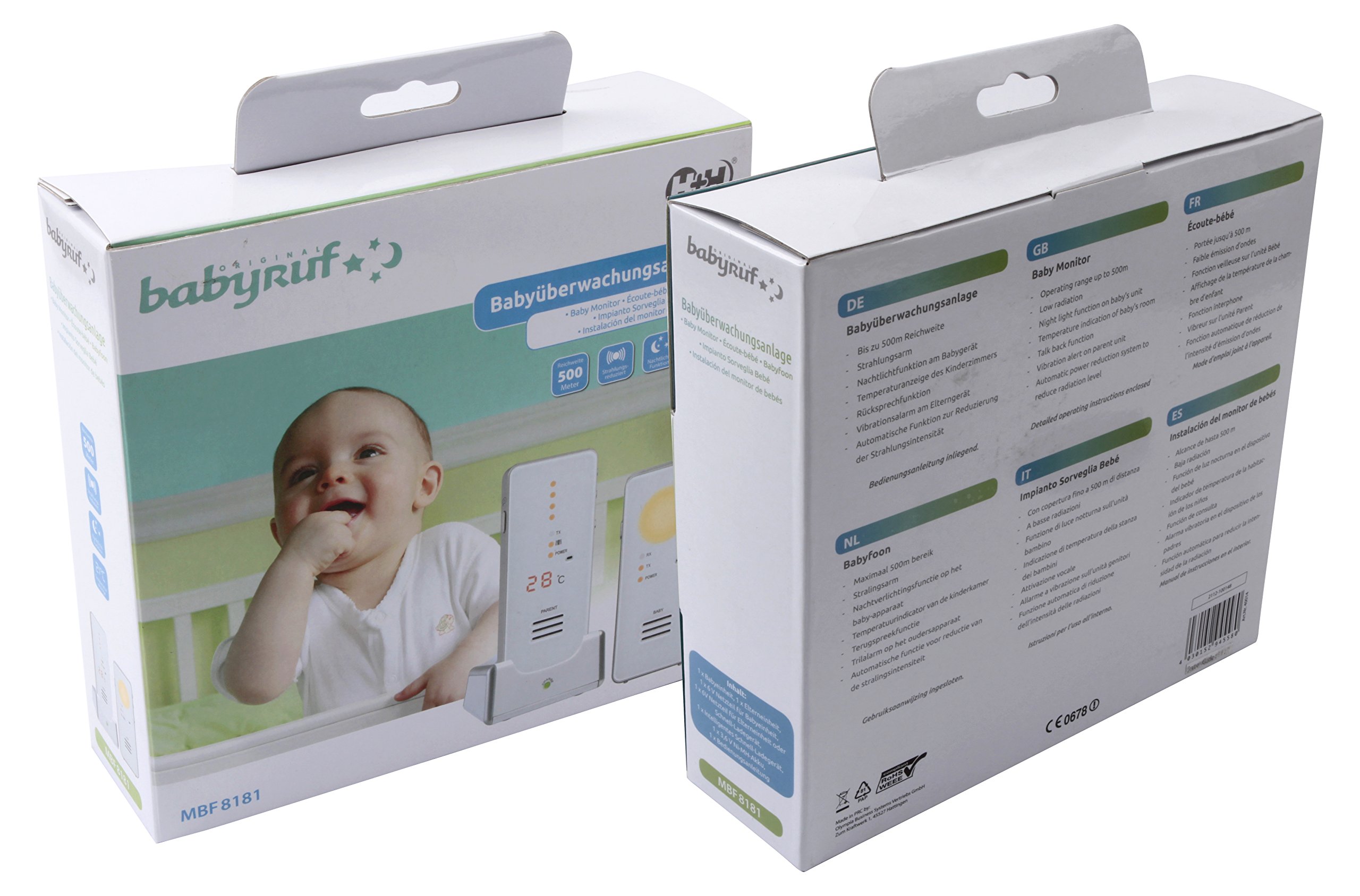 Hartig + Helling MBF 8181 Digitales Babyruf-Gerät (500 m Reichweite, Strahlungsarm, GegensprechFunktion, Babyfon, Babyphone Mit Hoher Reichweite, Temperaturanzeige und Batteriebetrieb) weiß - obrazek 3