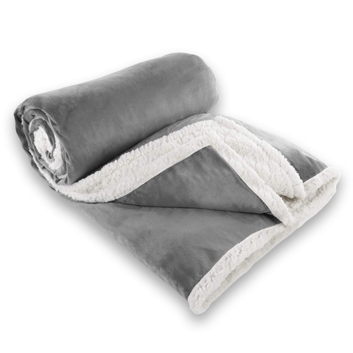 Gräfenstayn® Kuscheldecke in Lammfell-Optik - verschiedene Größen und Farben - Tagesdecke - Flanell Mikrofaser-Flausch - mit Öko-Tex Siegel "geprüftes Vertrauen" (Grau, 240x220 cm) - obrazek 6