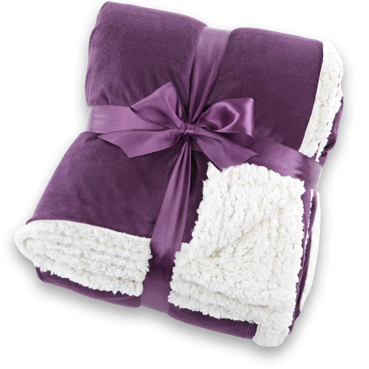 Gräfenstayn® Kuscheldecke in Lammfell-Optik - verschiedene Größen und Farben - Tagesdecke - Flanell Mikrofaser-Flausch - mit Öko-Tex Siegel "geprüftes Vertrauen" (Lila, 240x220 cm) - obrazek 7