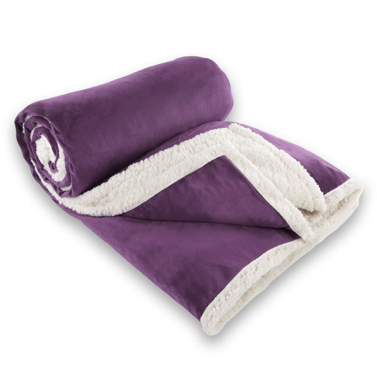 Gräfenstayn® Kuscheldecke in Lammfell-Optik - verschiedene Größen und Farben - Tagesdecke - Flanell Mikrofaser-Flausch - mit Öko-Tex Siegel "geprüftes Vertrauen" (Lila, 240x220 cm) - obrazek 6