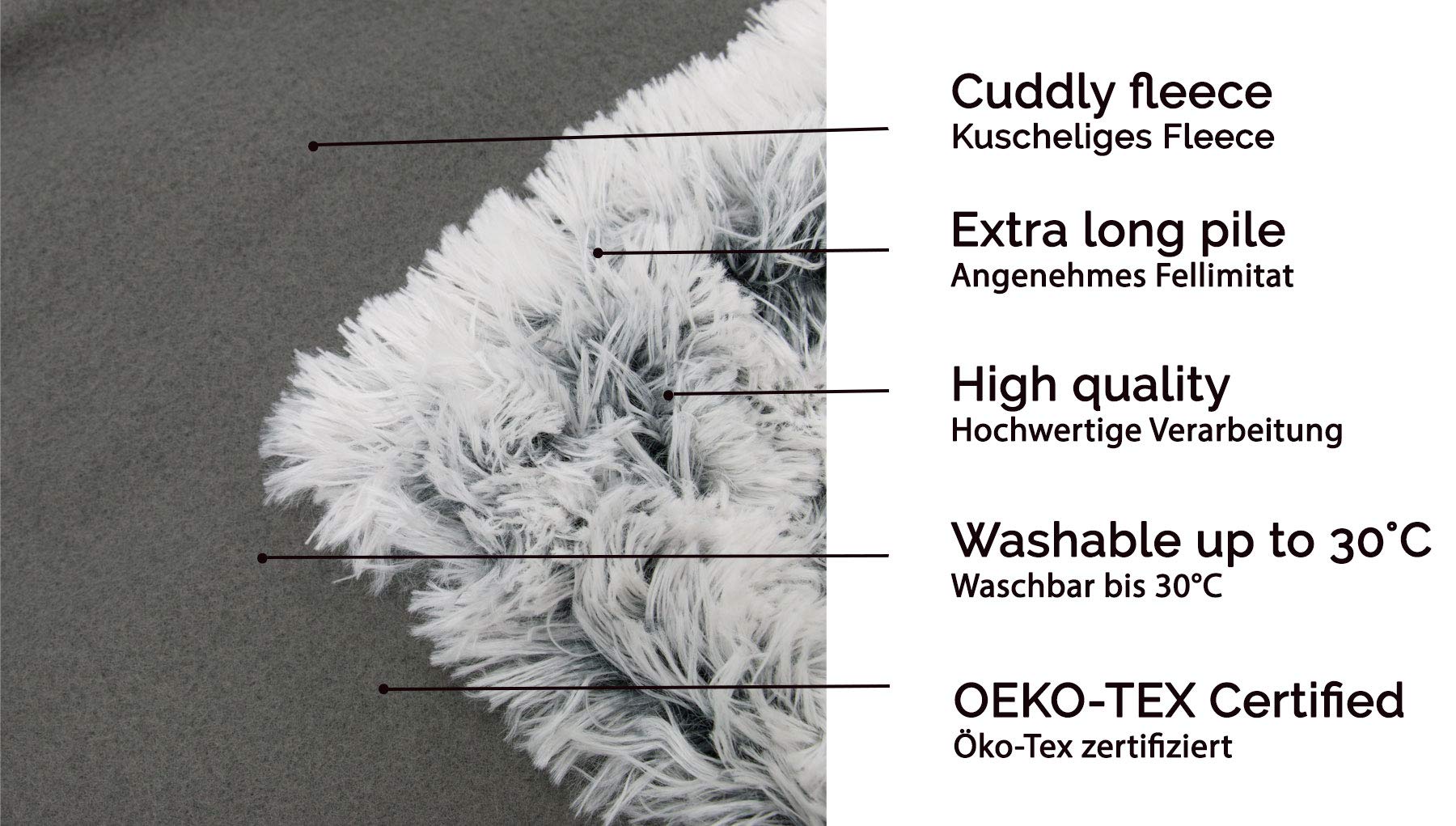 ZOLLNER Kuscheldecke 150x200 cm (weitere verfügbar), grau-weiß, Felloptik - obrazek 6