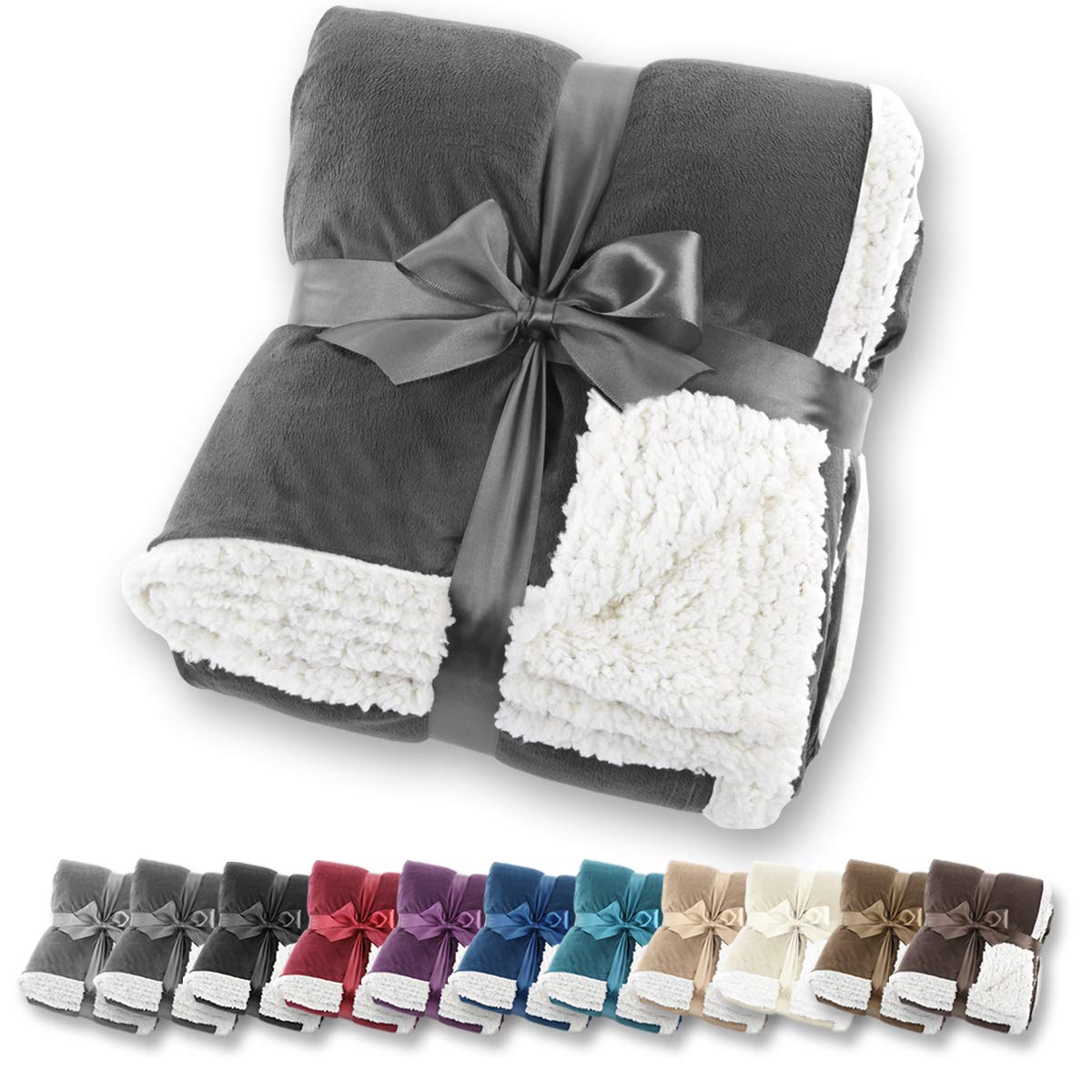 Gräfenstayn® Kuscheldecke in Lammfell-Optik - verschiedene Größen und Farben - Tagesdecke - Flanell Mikrofaser-Flausch - mit Öko-Tex Siegel "geprüftes Vertrauen" (Anthrazit, 240x220 cm)