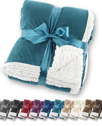 Gräfenstayn® Kuscheldecke in Lammfell-Optik - verschiedene Größen und Farben - Tagesdecke - Flanell Mikrofaser-Flausch - mit Öko-Tex Siegel "geprüftes Vertrauen" (Türkis, 240x220 cm)