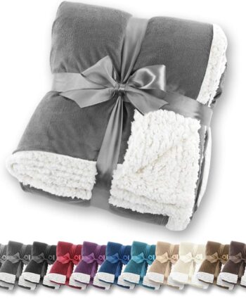 Gräfenstayn® Kuscheldecke in Lammfell-Optik - verschiedene Größen und Farben - Tagesdecke - Flanell Mikrofaser-Flausch - mit Öko-Tex Siegel "geprüftes Vertrauen" (Grau, 240x220 cm)