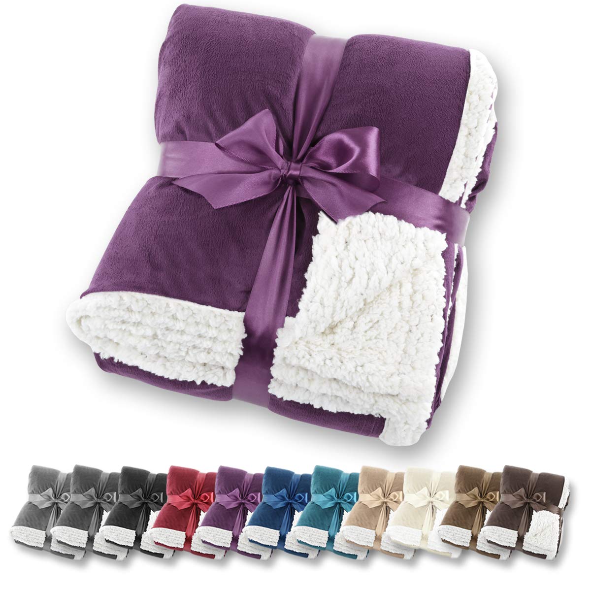 Gräfenstayn® Kuscheldecke in Lammfell-Optik - verschiedene Größen und Farben - Tagesdecke - Flanell Mikrofaser-Flausch - mit Öko-Tex Siegel "geprüftes Vertrauen" (Lila, 240x220 cm)