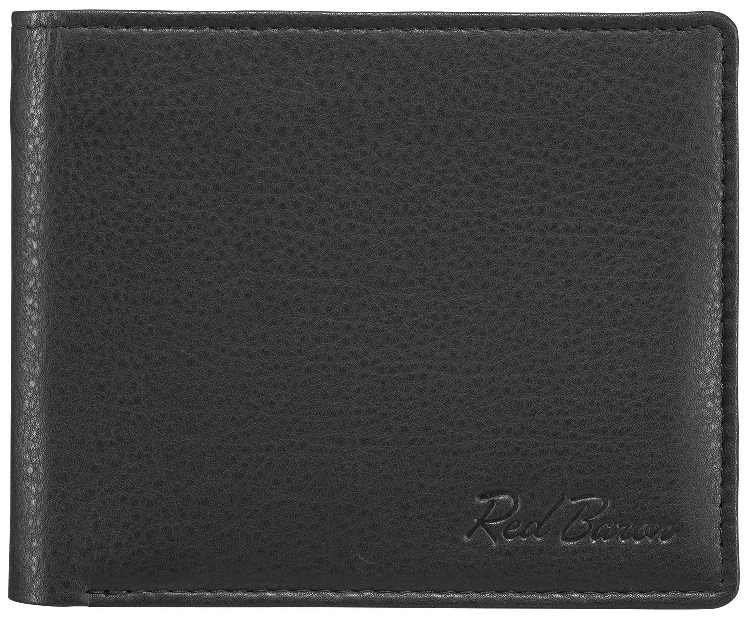 Red Baron Herren Geldbeutel aus echtem Leder mit Münzfach im Querformat Schwarz matt - Männer Geldbörse Portemonnaie - Brieftasche mit Fach für Einkaufswagenchip RB-WT-004-01