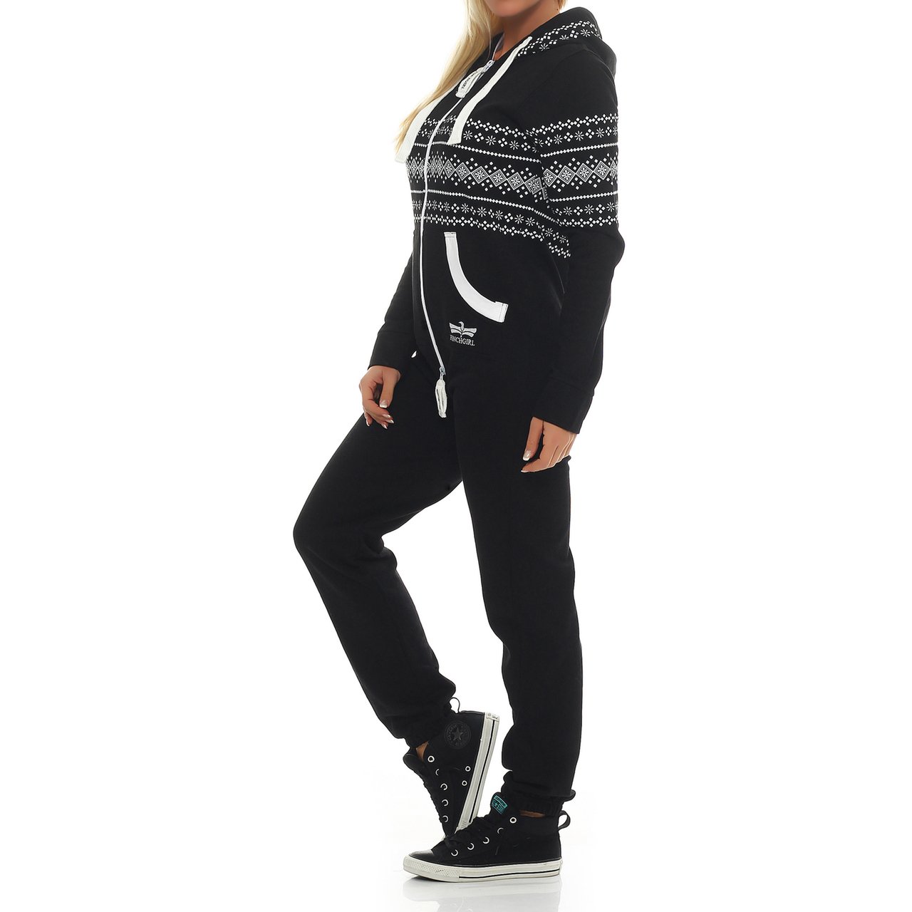 Finchgirl 33E2 Azteken FG117 Damen Jumpsuit Overall Jogging Schwarz XS - obrazek 3