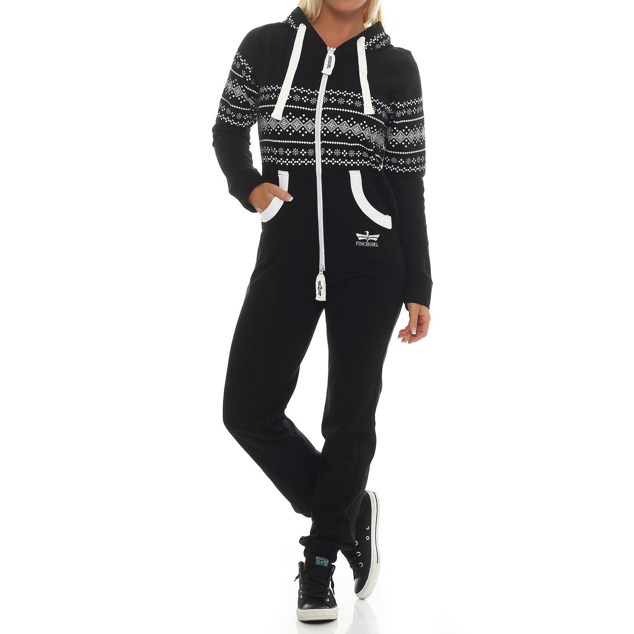 Finchgirl 33E2 Azteken FG117 Damen Jumpsuit Overall Jogging Schwarz XS