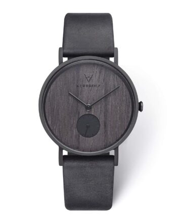 KERBHOLZ Holzuhr Uhr - Elements Collection Frida analoge Damenuhr, Quarz Uhr mit seperater Sekundenanzeige, Naturholz Ziffernblatt, echtes Lederarmband, Ø 35mm, Dunkles Holz Schwarz