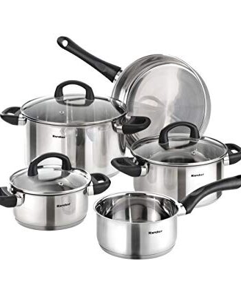 Karcher Topfset Mia aus Edelstahl, Kochgeschirr Induktion-Kochtopf-Set, Töpfe mit Glasdeckel / Pfanne / Stielkasserolle, 5-teilig