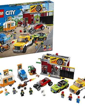 LEGO 60258 Tuning-Werkstatt City Bauset mit Abschleppwagen, Hot Rod, Wohnanhänger und Motorrad