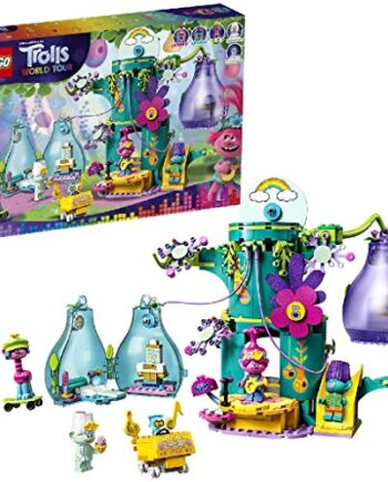 LEGO 41255 Party in Pop City Trolls World Tour, Baumhaus-Set mit 2 Wohnblüten, tragbares Spielzeug für unterwegs