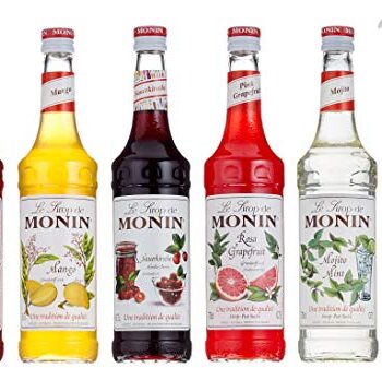 Monin Cocktail-Set 5+5, Sauerkirsche, Mojito Mint, Wassermelone, Mango, Pink Grapefruit - Sirup für Cocktails mit Pumpe, 1er Pack (1 x 3.5 l)