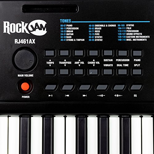 RockJam RJ461AX 61-Tasten-Alexa-tragbare digitale Klaviertastatur mit Notenständer, Netzteil, Simply Piano App und Note Key-Aufklebern, mit Alexa-Integration - obrazek 9