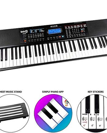 RockJam RJ461AX 61-Tasten-Alexa-tragbare digitale Klaviertastatur mit Notenständer, Netzteil, Simply Piano App und Note Key-Aufklebern, mit Alexa-Integration