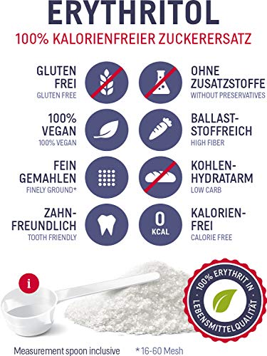 Erythrit 4,5 kg Zuckerersatz Alternative mit 70% der Süßkraft von Zucker - inkl. Dosierlöffel - obrazek 6