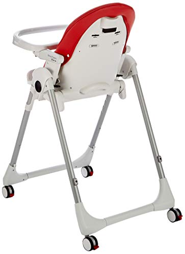 Peg Perego Prima Pappa Follow Me - Fragola - Hochstuhl mit Baby-Liegefunktion und 4 Doppelrollem mit Bremsen, Lederimitat-Bezug, rot - obrazek 6