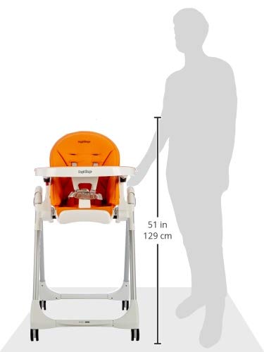 Peg Perego Prima Pappa Follow Me - Arancia - Hochstuhl mit Baby-Liegefunktion und 4 Doppelrollem mit Bremsen, Lederimitat-Bezug, orange - obrazek 2