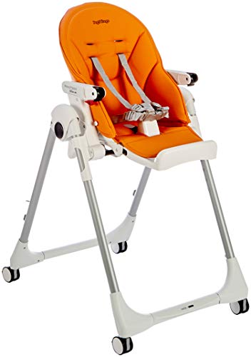 Peg Perego Prima Pappa Follow Me - Arancia - Hochstuhl mit Baby-Liegefunktion und 4 Doppelrollem mit Bremsen, Lederimitat-Bezug, orange - obrazek 5